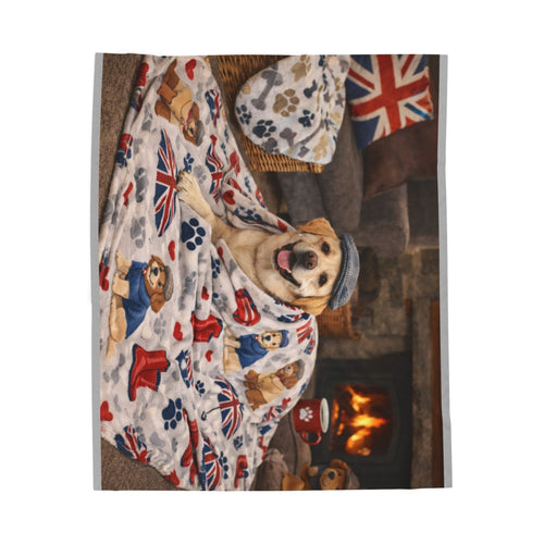 British Corgi Velveteen Plush Blanket — Cozy Union Jack Dog Throw